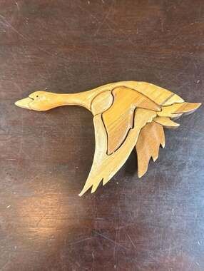 Vintage Handcrafted Wooden Intarsia Flying Canada Goose Magnet
